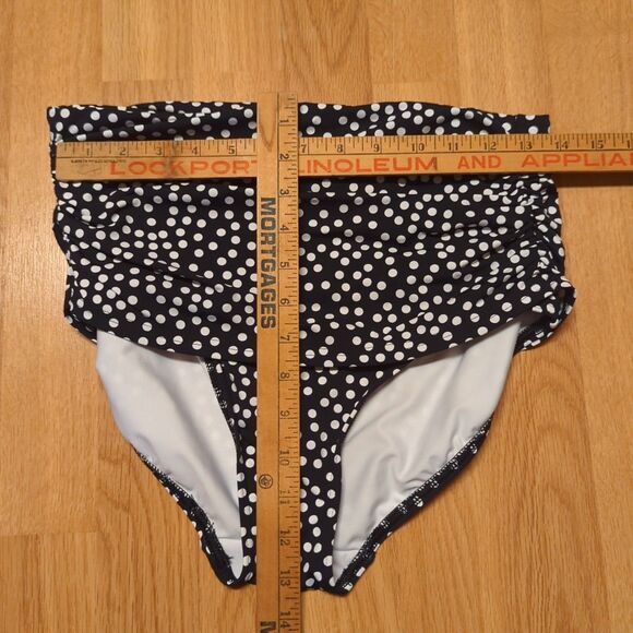 Lands End High Waist Bikini Bottom Womens 8 Black White Polka Dot Tummy Control - Picture 3 of 6